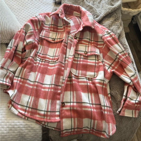 Thick oversized pink/white/green flannel! - Picture 2 of 3